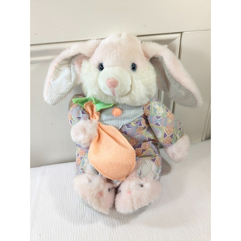 Vintage Dan Dee Plush bunny rabbit pink pajamas pjs slippers dandee patchwork